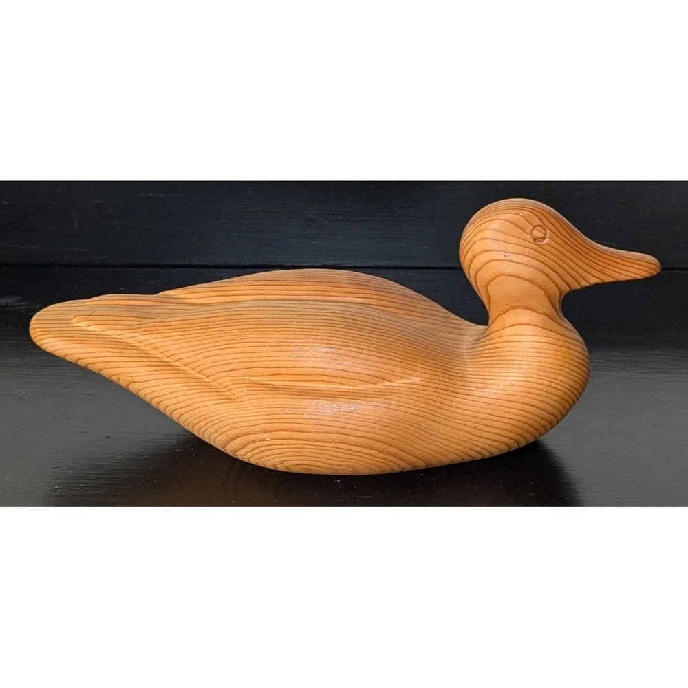 Hand-Carved Solid Wood Duck Decoy Natural Finish 11‎ 1/2
